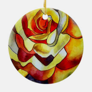 Yellow Freesia watercolor original aer flower Ceramic Ornament
