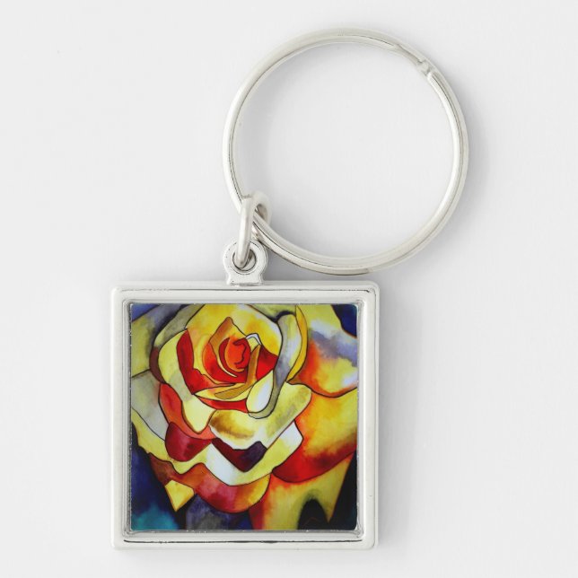 Yellow Freesia watercolor original flower Key Ring (Front)