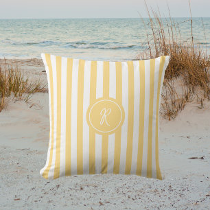 Yellow French Beach Stripe Initial Monogram Cushion