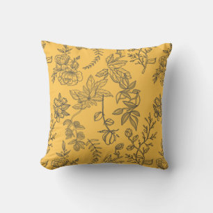Yellow French country floral pattern  Cushion