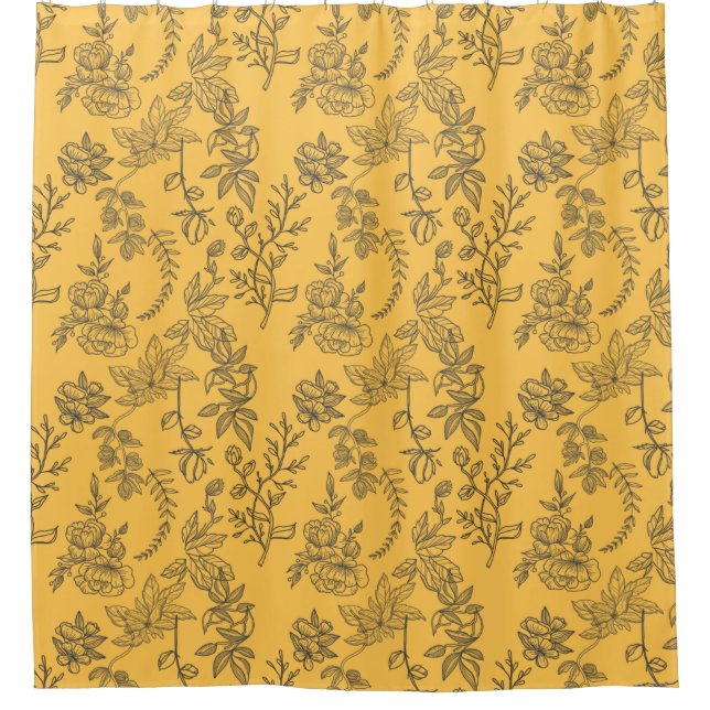 Yellow French country floral pattern  Shower Curtain (Front)