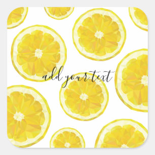 Yellow fresh lemon customisable text square sticker