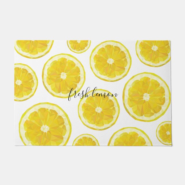 Yellow fresh lemon slice custom text doormat (Front)