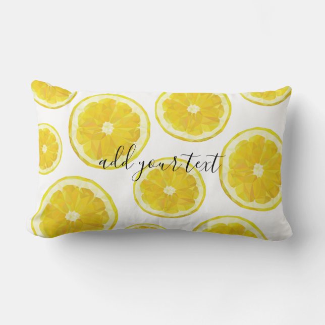Yellow fresh lemon slice custom text lumbar cushion (Front)