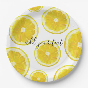 Yellow fresh lemon slice custom text paper plate