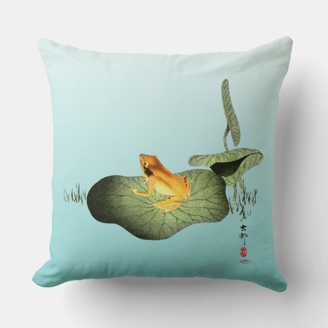 Yellow Frog on Lotus Leaf  Cushion (Front)