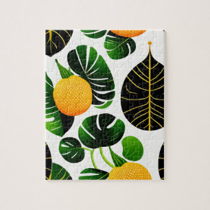 Yellow Fruits Pattern and Green Leaves Jigsaw Puzzle