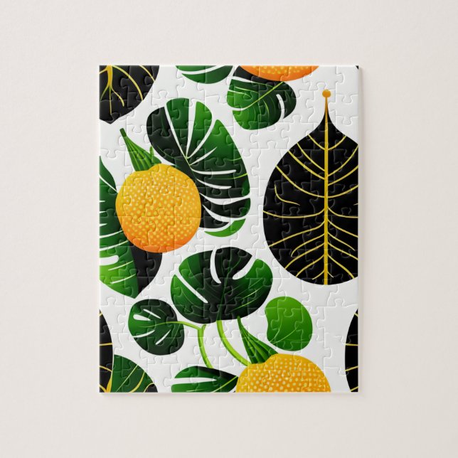 Yellow Fruits Pattern and Green Leaves Jigsaw Puzzle (Vertical)