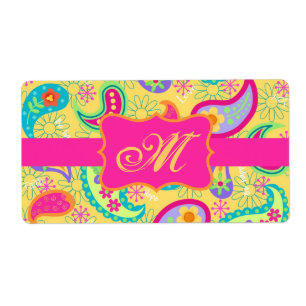 Yellow Fuchsia Pink Modern Paisley Monogram