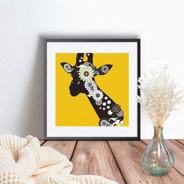 Yellow Funky Cool Paisley Giraffe Funny Animal Poster (Creator Uploaded)