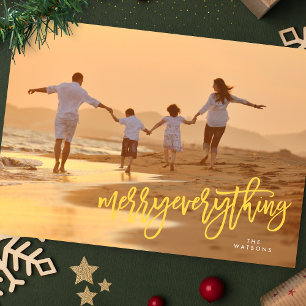 Yellow Funky Merry Everything Photo Holiday Card
