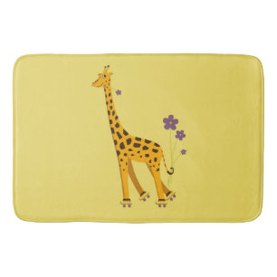 Yellow Funny Roller Skating Giraffe Bath Mat