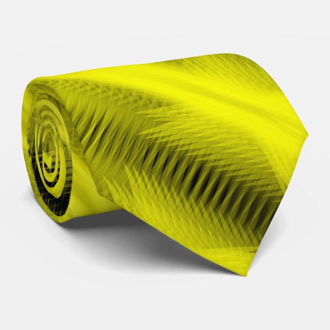 Yellow Futuristic Abstract Diagonal Pattern Art Tie (Rolled)