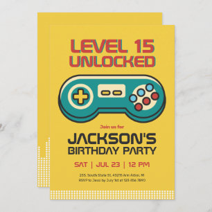Yellow Gaming Video Game Player Gamer Boy Birthday Invitation