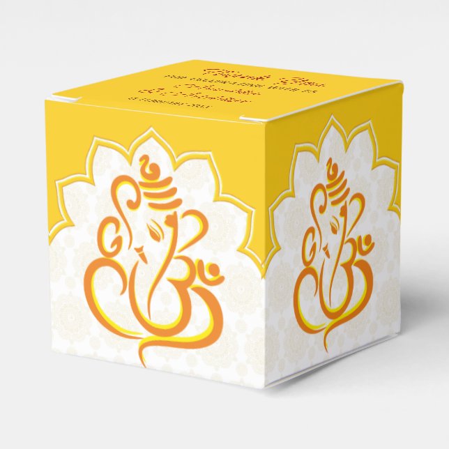 Yellow Ganesha with mandala background  Favour Box (Front Side)