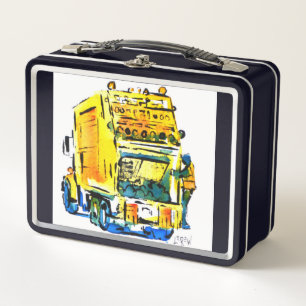 Yellow Garbage Truck / Artist Larry Lerew Metal Lunch Box