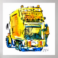 Yellow Garbage Truck / Artist Larry Lerew