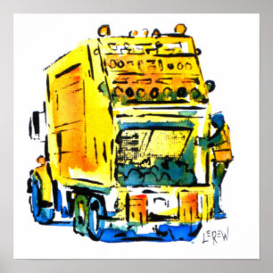 Yellow Garbage Truck / Artist Larry Lerew Poster