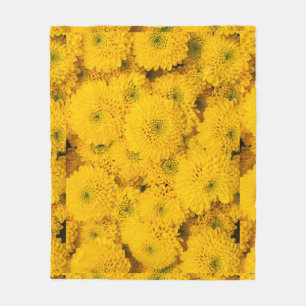 Yellow garden asters mums chrysanthemums flower fleece blanket