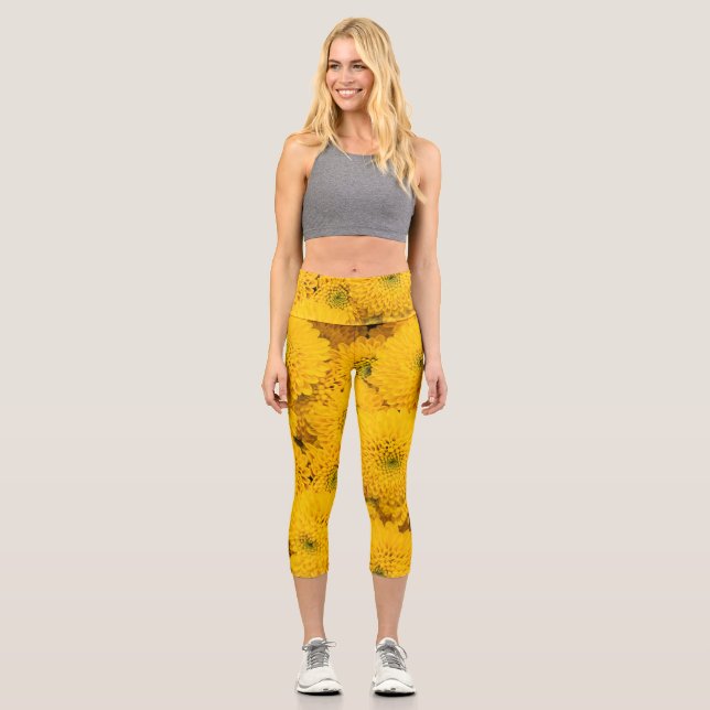 Yellow garden asters Perfect colour summer flower  Capri Leggings (Front)