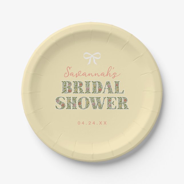 Yellow Garden Floral Bridal Shower Paper Plate (Front)