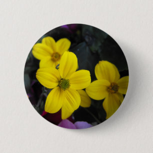 yellow garden flowers 6 cm round badge