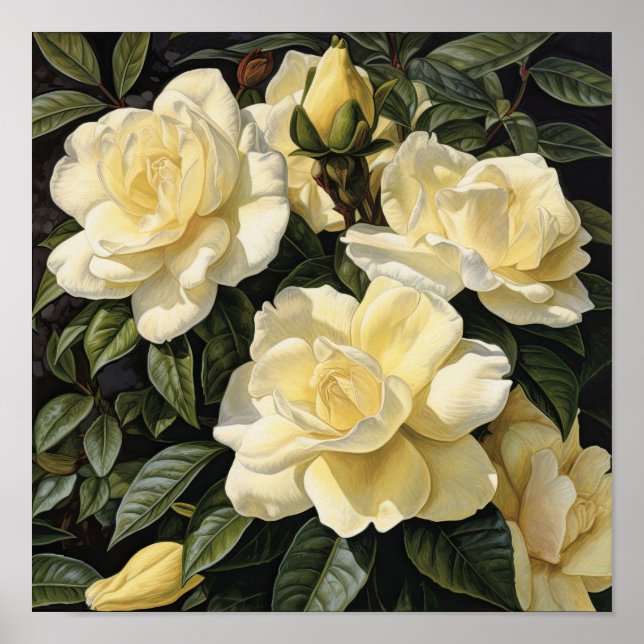 Yellow Gardenia Flowers Art Print Poster (Front)