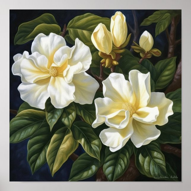 Yellow Gardenia Flowers Art Print Poster (Front)