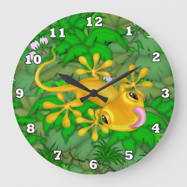 Yellow gecko cartoon wall clock (Front)