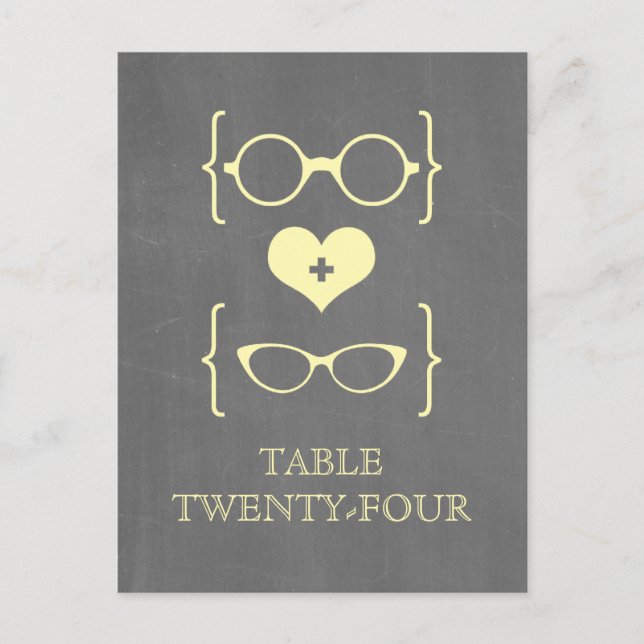 Yellow Geeky Glasses Chalkboard Table Postcard (Front)