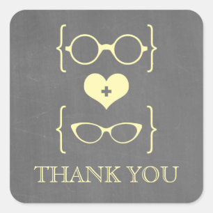 Yellow Geeky Glasses Chalkboard Thank You Stickers
