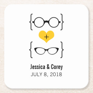 Yellow Geeky Glasses Paper Coasters