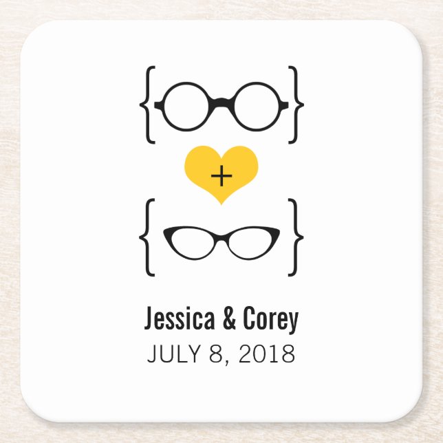 Yellow Geeky Glasses Paper Coasters (Front)