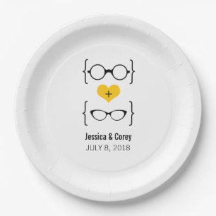 Yellow Geeky Glasses Paper Plates