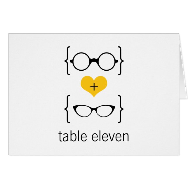 Yellow Geeky Glasses Table Number Card (Front Horizontal)