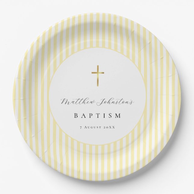 Yellow Gender Neutral Baptism Paper  Plate (Front)