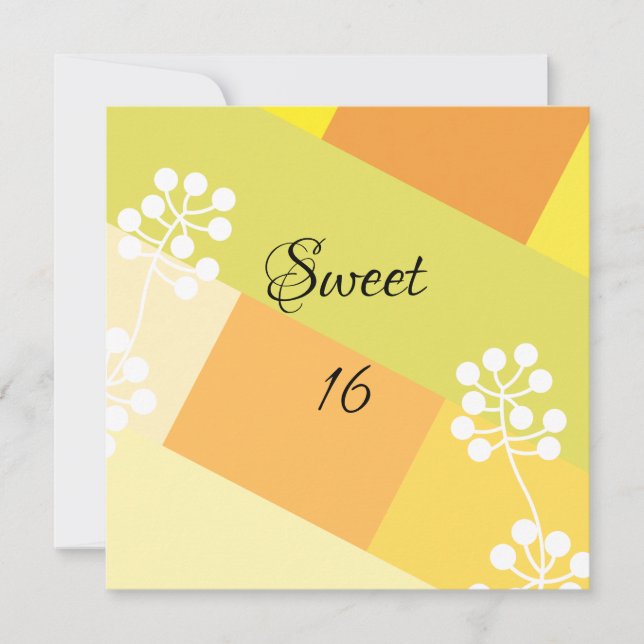 Yellow geometric background with floral graphic invitation (Front)