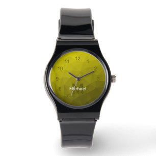 Yellow geometric mesh pattern Monogram Watch