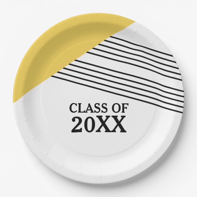 Yellow Geometric Stripe Graduation Paper Plates (Front)