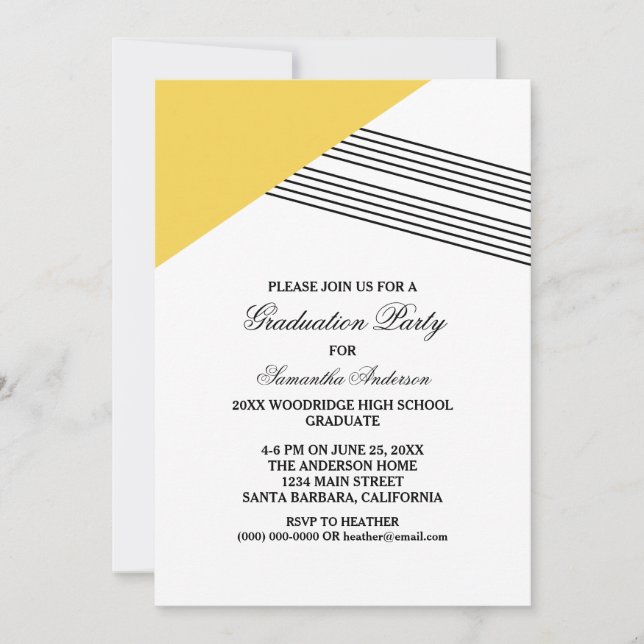 Yellow Geometric Stripe Graduation Party Invite (Front)