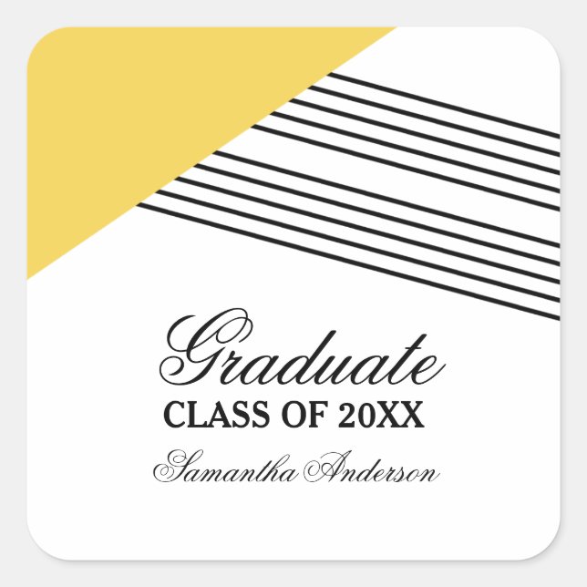 Yellow Geometric Stripe Graduation Stickers (Front)