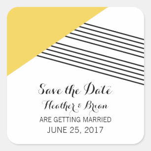 Yellow Geometric Stripe Save the Date Stickers