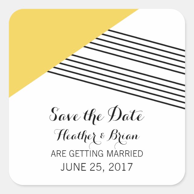Yellow Geometric Stripe Save the Date Stickers (Front)