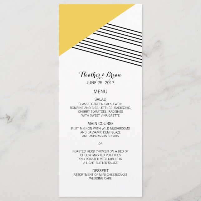 Yellow Geometric Stripe Wedding Menu (Front)