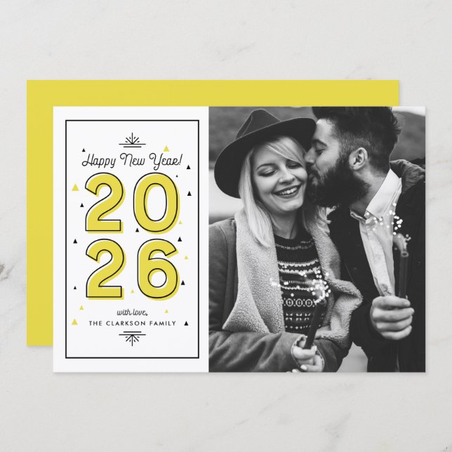 Yellow Geometric Typography 2025 New Year Holiday Card (Front/Back)