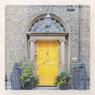 Yellow Georgian Door in Dublin Glass Coaster