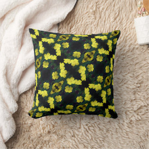 Yellow Geranium Flowers Abstract Pattern   Cushion