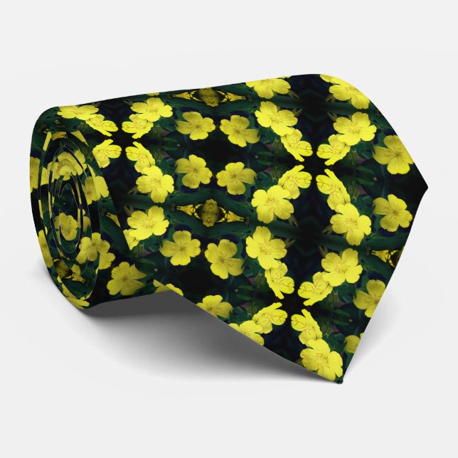 Yellow Geranium Flowers Abstract Pattern     Tie (Rolled)