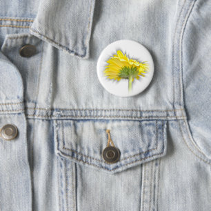 yellow gerbera daisy 6 cm round badge