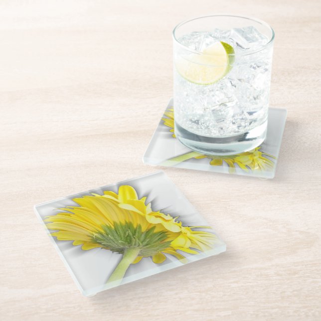 yellow gerbera daisy glass coaster (Angled)